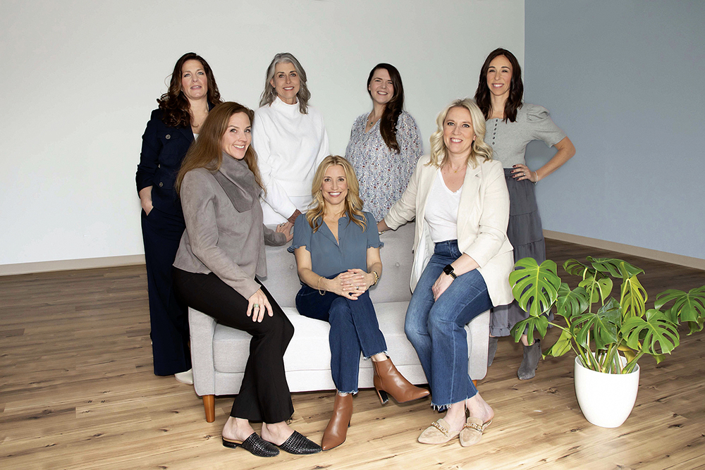 Back row: Annmarie Mendez,  Wellness coach Karen Donovan, Reiki Master Janie Crick, Massage Therapist  Gina Neill, Functional Nutritionist  Front row: Aimee Ottosen,  Yoga Therapist Julie Rutkowski, Therapist and Founder Megan Daniels, Acupuncturist