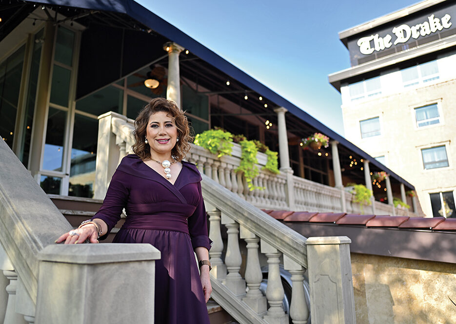 Tely Nagle, Drake Hotel Proprietor, in the Romanesque gardens
Photo by Victor Hilitski