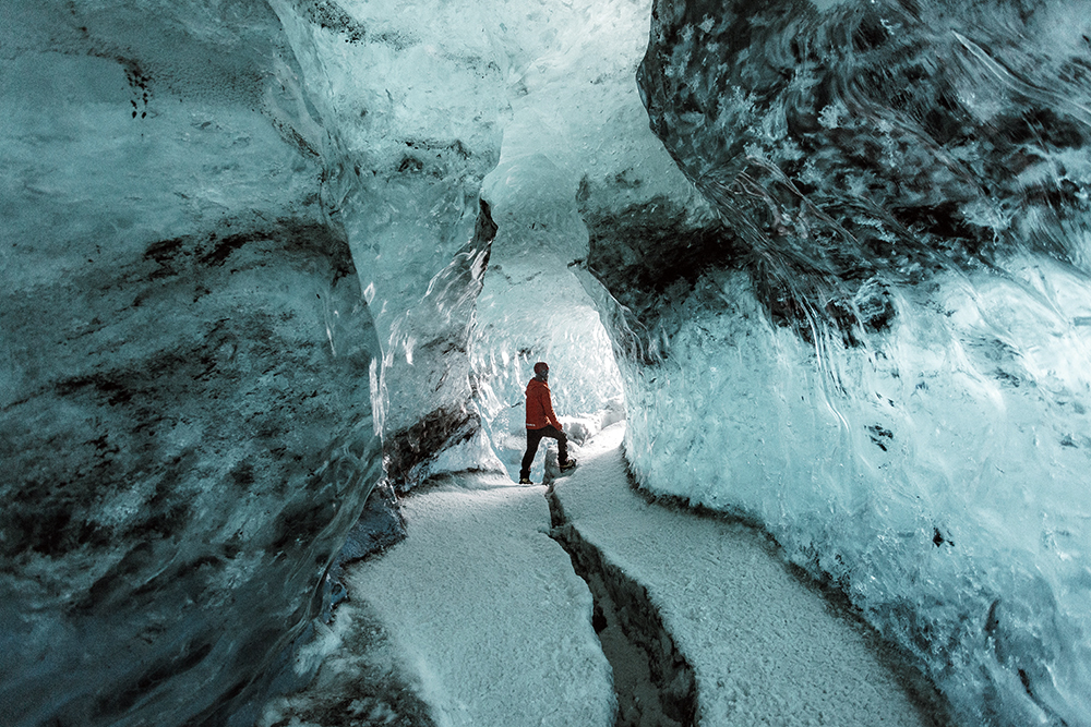 Hiking electric blue tinted glaciers and exploring ice caves are a once-in-a-lifetime experience. Ice-caving season goes from mid-October through March.  Photo by Chris Henry
