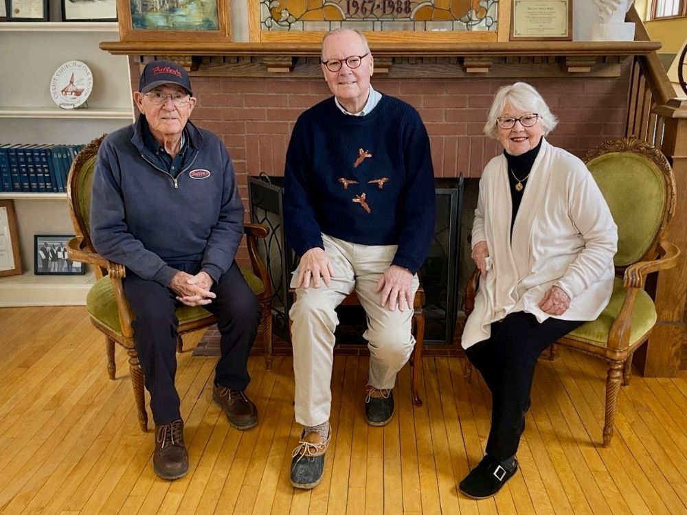 Welcoming visitors to explore the Oak Brook Historical Society’s newest exhibits are Don Fuller, Fullersburg Historic Foundation President; John Baar, OBHS Board member; and Elizabeth Arts, OBHS President.