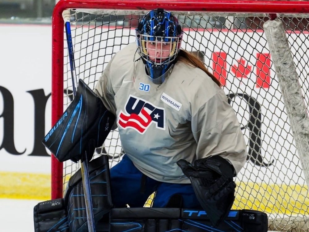 Ceci Wielenberg, goaltending on the U18 Women’s National Team
<br><i>Photo courtesy of USA Hockey</i>