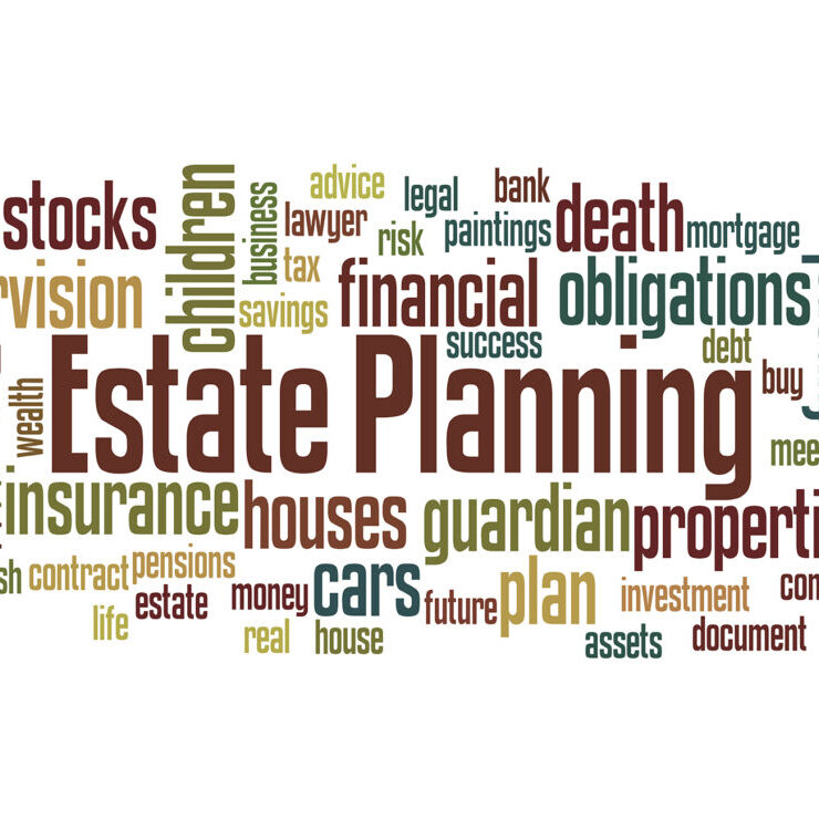 Estate planning word cloud concept on white background.