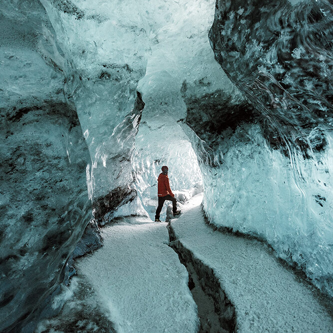 Hiking electric blue tinted glaciers and exploring ice caves are a once-in-a-lifetime experience. Ice-caving season goes from mid-October through March.  Photo by Chris Henry
