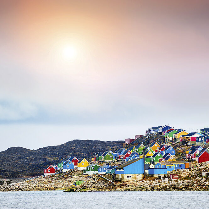 Colorful houses in Aasiaat village, western Greenland